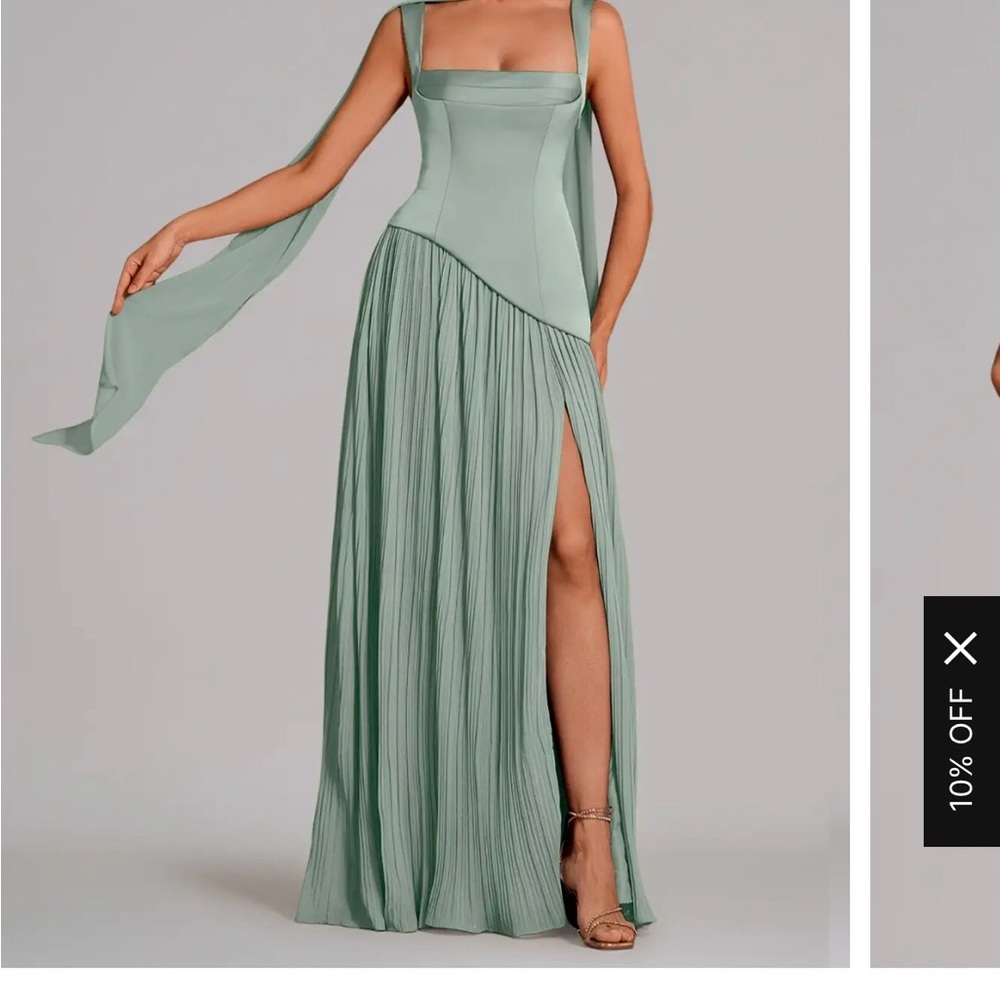 Azazie Sage Green Pleated Maxi Dress with Slit